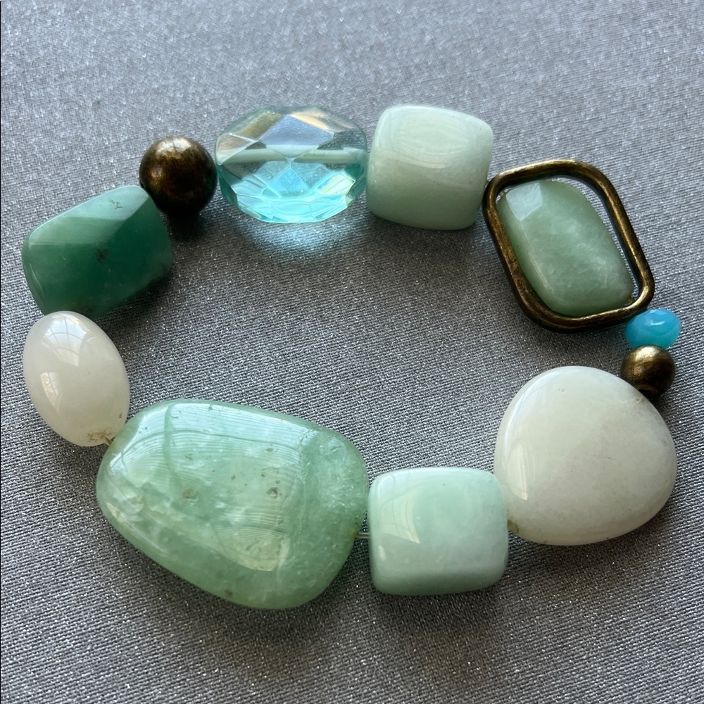 Stretch Beaded Green and Aqua Statement Bracelet - Picture 14 of 14